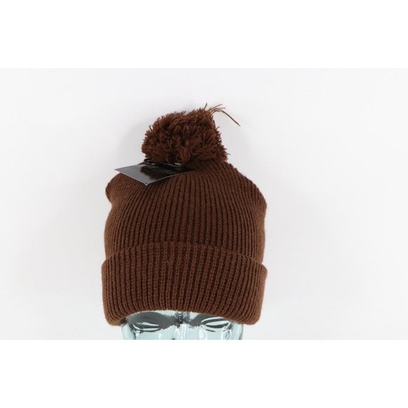 NOS Vintage 90s Streetwear Blank Ribbed Knit Pom Winter Beanie Hat Tan Womens Vintage | Accessories | Vintage 9s Streetwear Grunge Blank  main image 2